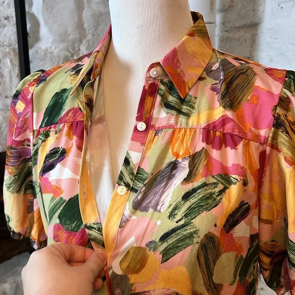 Pink Ripple | Floral Layered Mini Shirt Dress - Picture 3 of 7